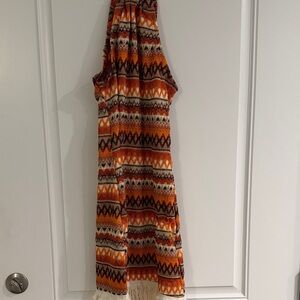 Boho Orange Patterned Fringe dress